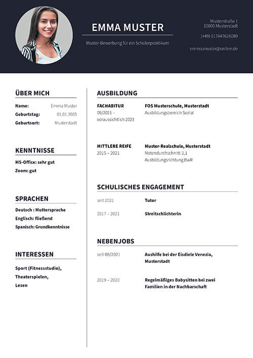 Praktikum für Schüler: der Lebenslauf 1 Lebenslauf Schüler, Beispiellebenslauf © Stuzubi